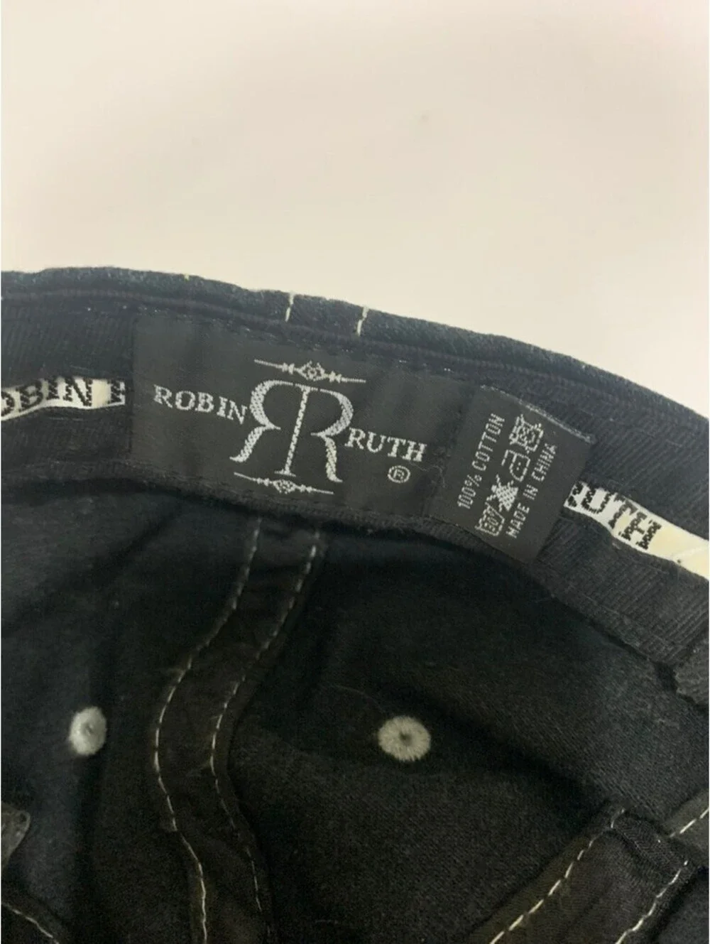 Robin Ruth Las Vegas NV Black Distressed Denim Embroidered Baseball Cap Hat